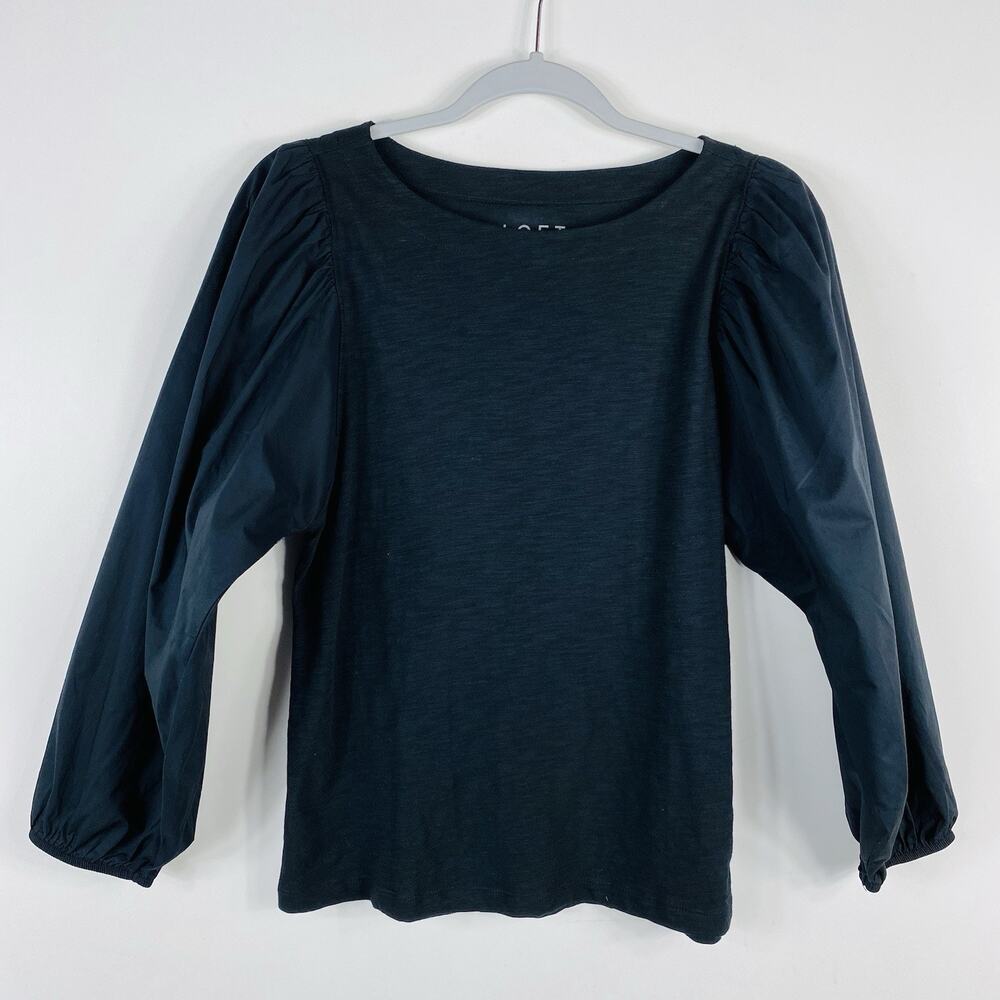 Ann Taylor LOFT Top XS Black Mixed Media Long Sleeve 100% Cotton